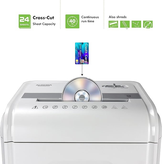 Aurora Heavy Duty Anti-Jam 24-Sheet Crosscut Shredder/40 Min Run Time/ 7-Gallon - Image 2