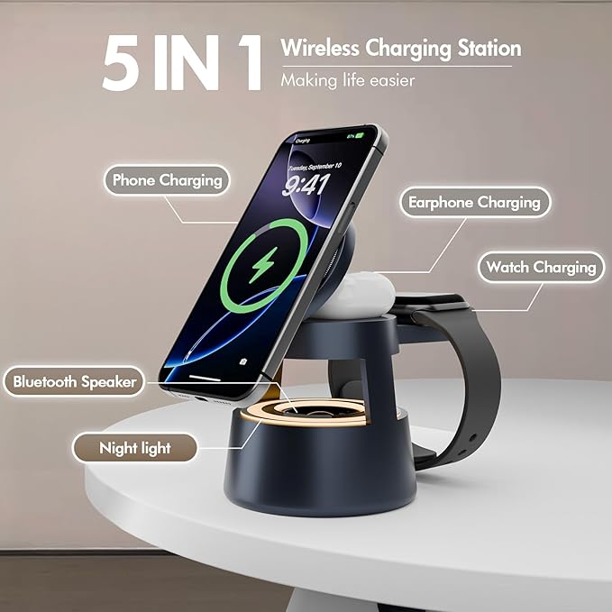 5 in 1 Magnetic Wireless Charger Bluetooth Speakers and Night Light - Image 2