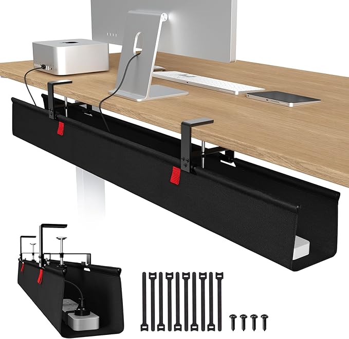 Univivi No Drill Under Desk Cable Management Tray, Clamp/Screw Mount Desk Cable by Univivi