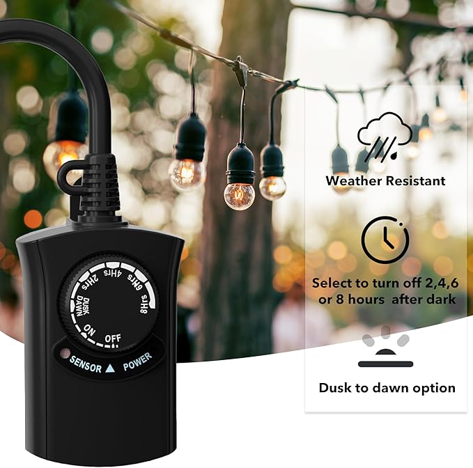 HBN Outdoor Light Timer Waterproof, Weatherproof Photocell Dusk to Dawn Light - Image 3
