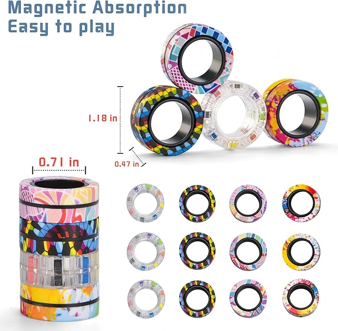12Pcs Magnetic Adults Fidget Toys Rings, Stocking Stuffers - Image 2