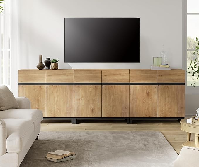 WAMPAT Modern TV Stand for TVs up to 110 inch, 3 in 1 Wood Entertainment Center by WAMPAT
