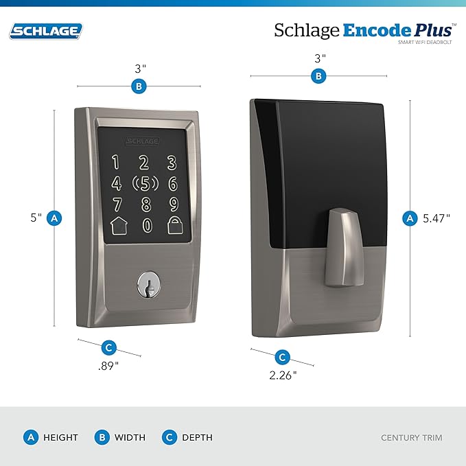 Schlage BE499WB CEN 619 Encode Plus WiFi Deadbolt Smart Lock, Keyless Entry - Image 3