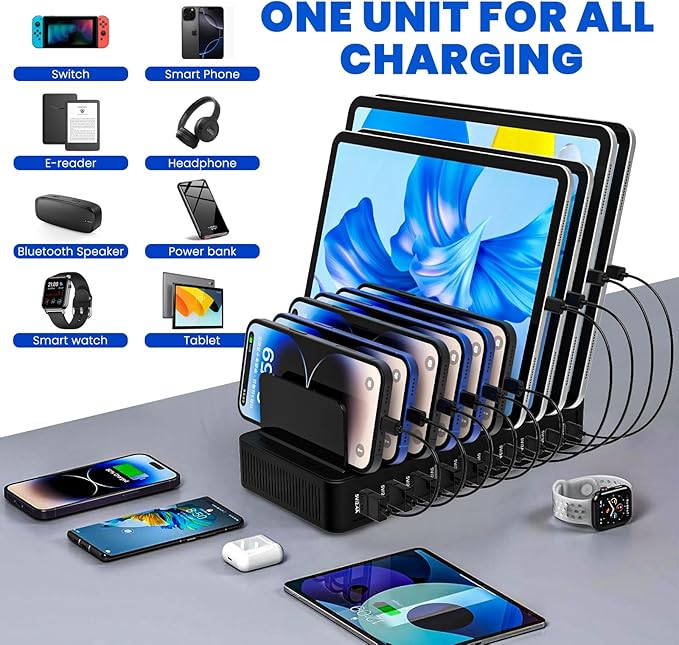 RISWOJOR Charging Station for Multiple Devices, 100W 10 Ports Charging Dock - Image 5