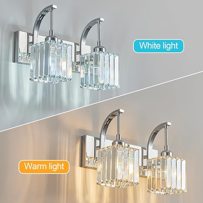 FDPBY Crystal Vanity Lights 2-Light Chrome Wall Lamp Modern Crystal Bathroom - Image 2