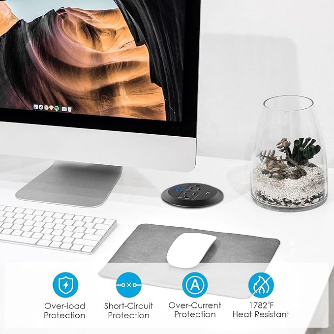 Recessed Power Grommet with AC Outlets, 20W Fast Charging USB-C Port - Image 5