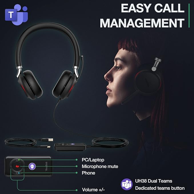 Yealink UH38 Bluetooth USB Wired Headset, Work Headset - Image 6