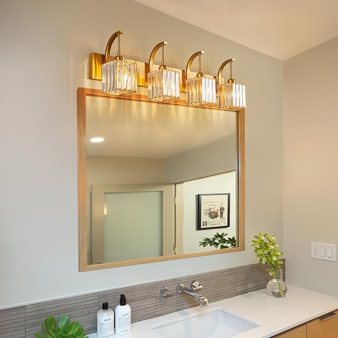 FDPBY Crystal Vanity Lights 4-Light Gold Bathroom Vanity Lights Modern Crystal - Image 7