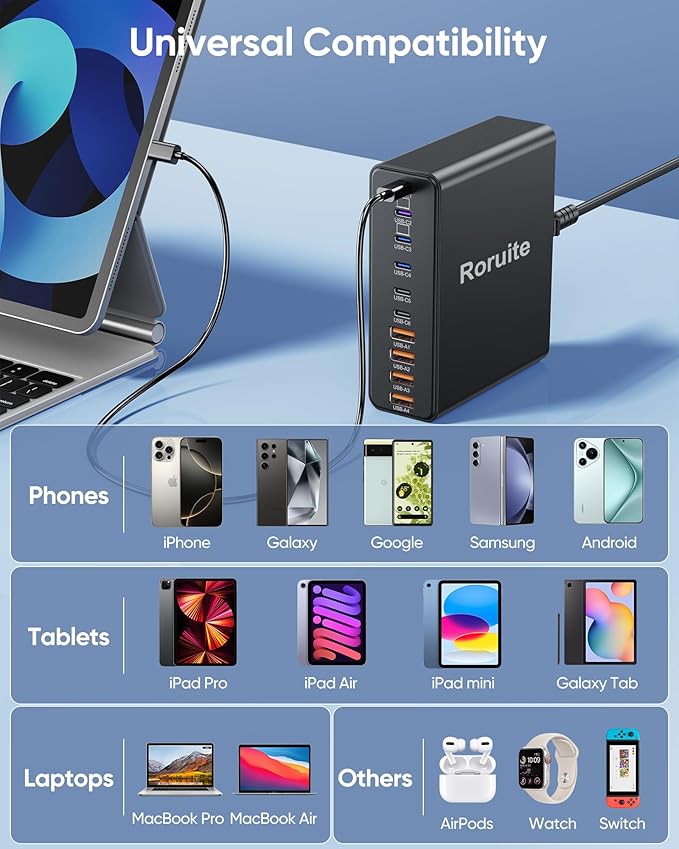800W USB C Charging Station, 120W PD GaN5 Super Fast USB C Charger Block-10 Port - Image 8