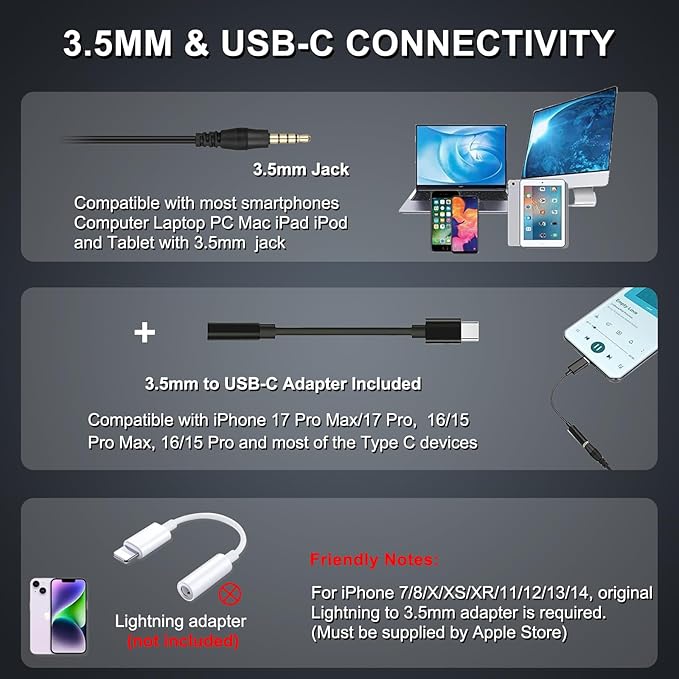 Callez Wired Computer Headset, 3.5mm/USB-C Headset - Image 3
