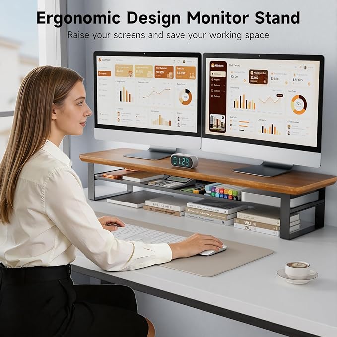 NestNeat Dual Monitor Stand, 35.4 Inch Monitor Stand Riser - Image 6