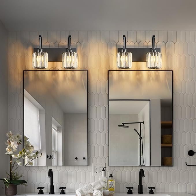 FDPBY Bathroom Crystal Vanity Lights 2-Light Black Wall Lamp Modern Crystal - Image 7