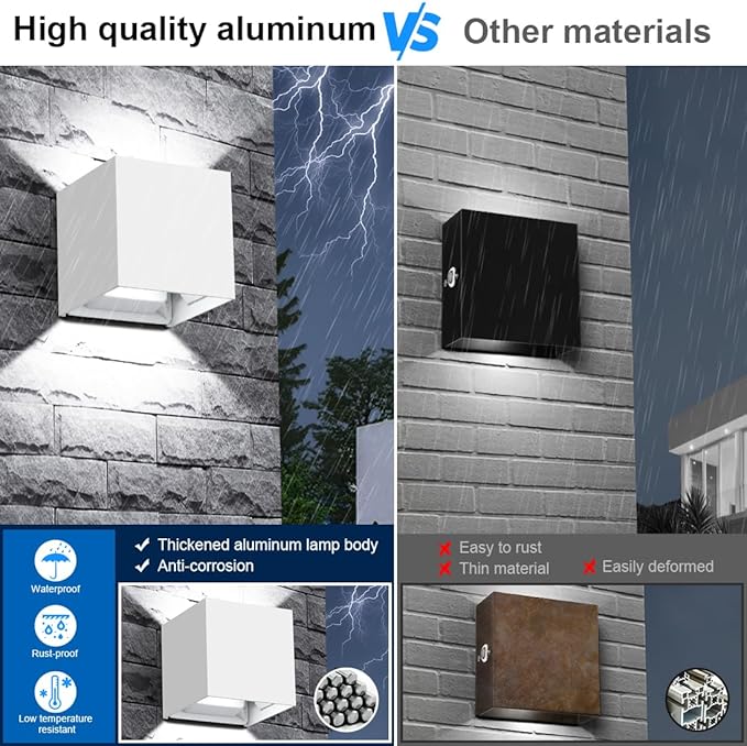 ledmo LED Up and Down Outdoor Wall Sconces White 6000K 20W High Power Aluminum - Image 3