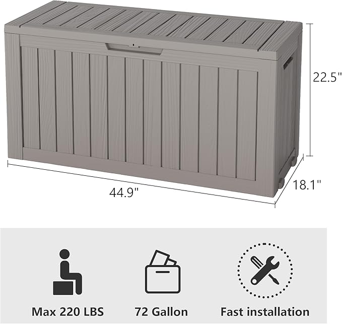 NUNU LAB 75 Gallon Outdoor Storage Box, Resin Large Sturdy Deck Box, Backyard - Image 2
