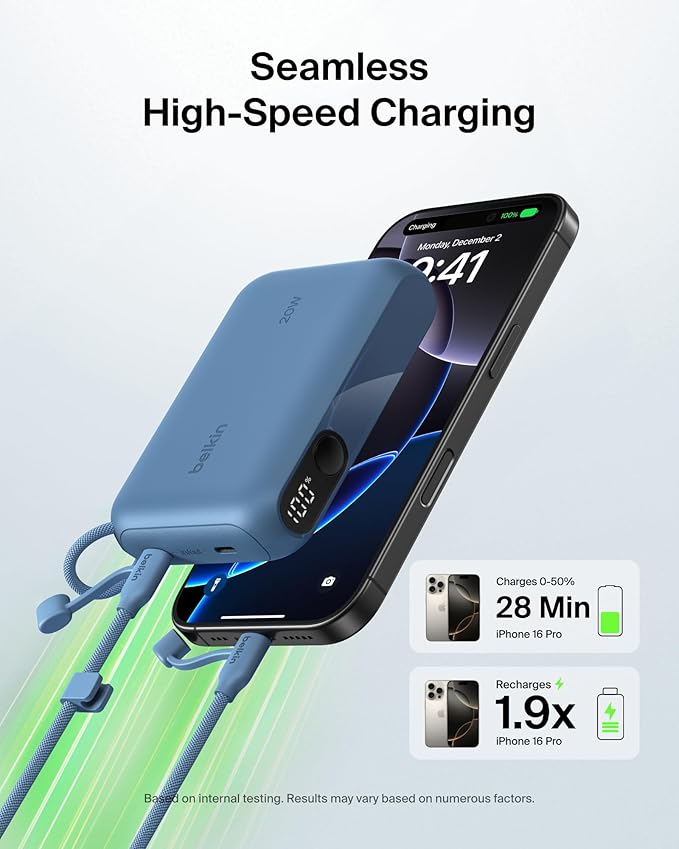 Belkin Portable Charger, Slim USB-C Power Bank 10, 000mAh w/ 2 USB-C Ports - Image 3