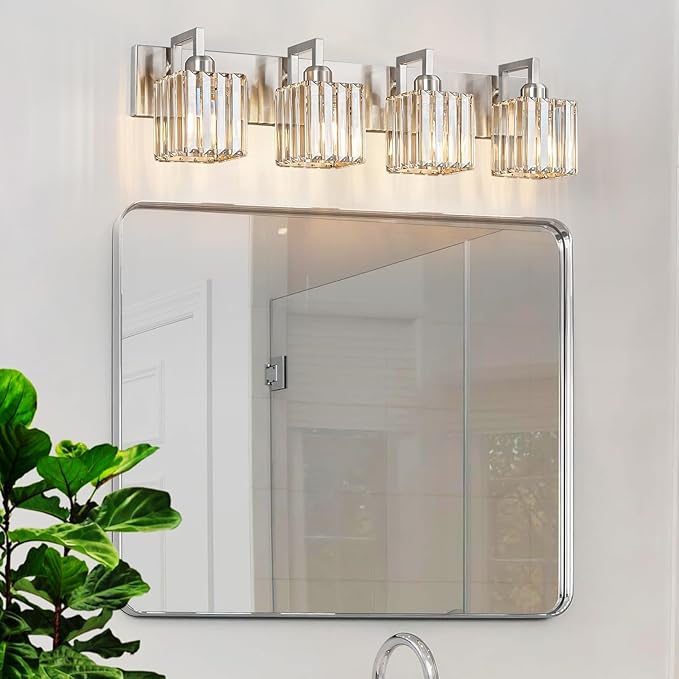 FDPBY Modern Bathroom Vanity Light 4-Lights Brushed Nickel Vanity Light Crystal - Image 7