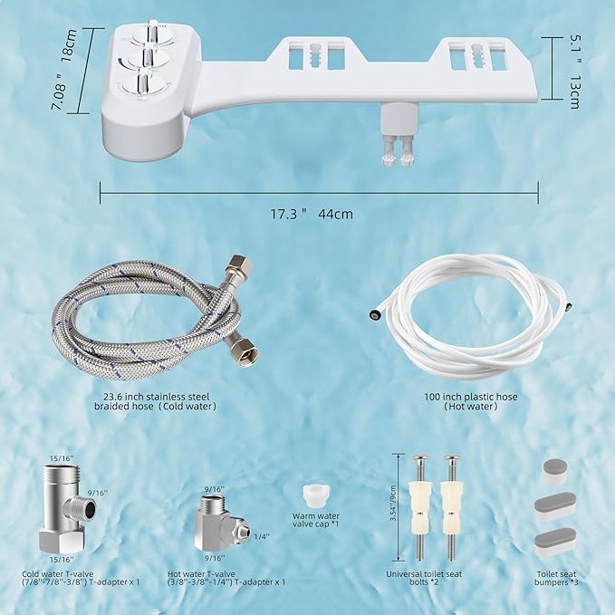 Hibbent Bidet Attachment for Toilet, Self Cleaning Dual Nozzle, Hot & Cold - Image 7