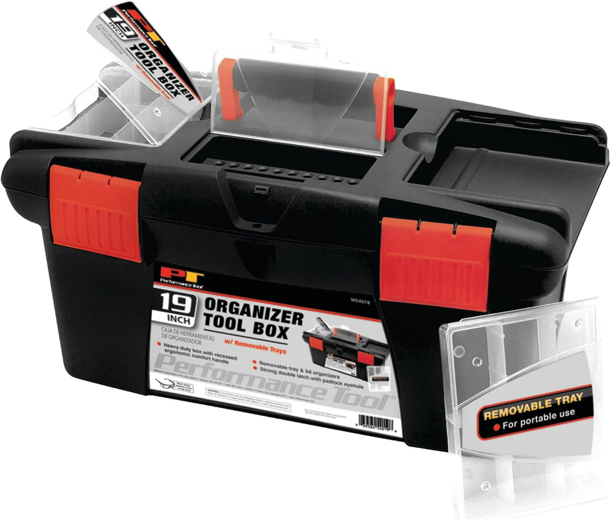 performance tool w54019 19 in. plastic tool box, main product view