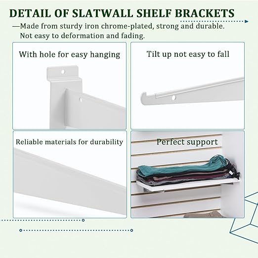 AYAYGD 10 Inch Slat Wall Knife Shelf Bracket, 10 Pack Heavy Duty Slatwall - Image 3