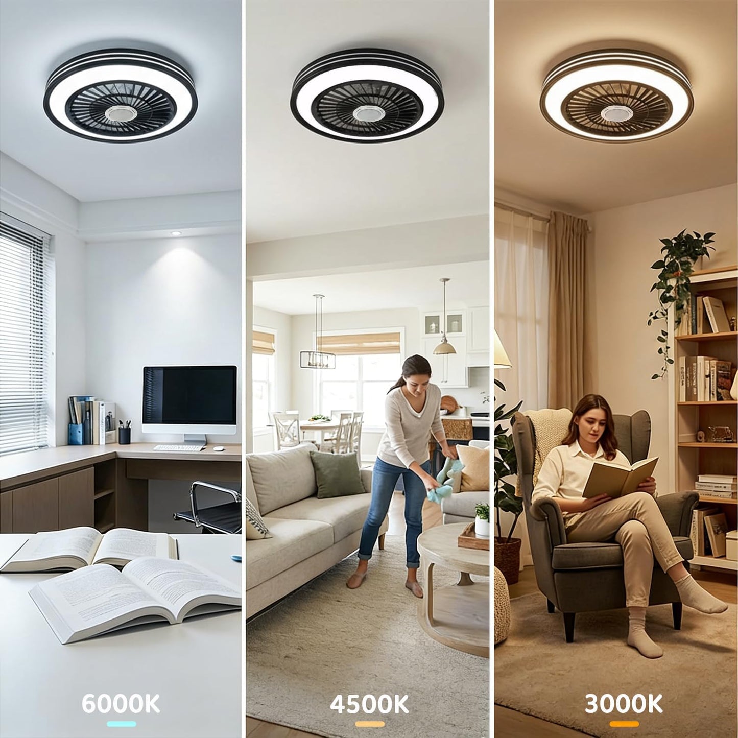 Ceiling Fan with RGB Lights and Speaker Fandelier Caged Low Profile Smart Ceiling Fan Light 2700K-6500K, Flush Mount Fan Light with Remote/APP Control for Garage Game Room Bedroom