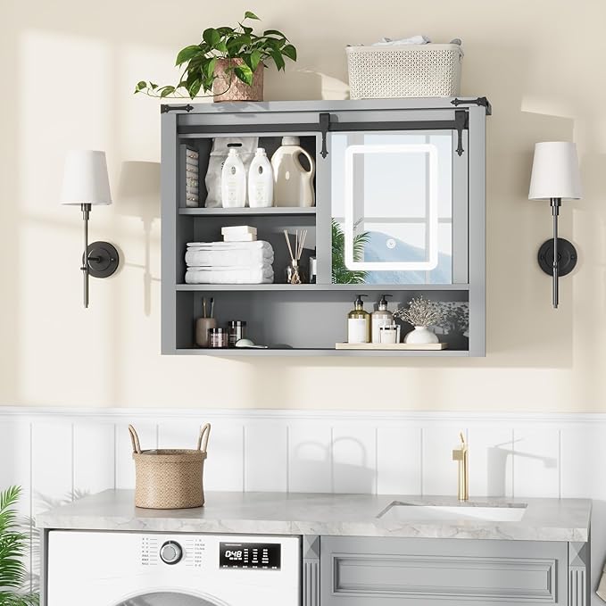 QUW 31" Farmhouse Bathroom Wall Cabinet, Bathroom Medicine Cabinets - Image 4