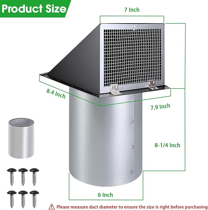 6 Inch Hooded Wall Vent with Screen and Damper, 6 Inch Wall Exhaust Vent Cover - Image 2