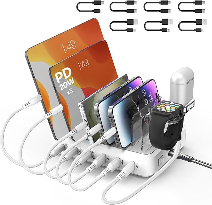 Charging Station for Multiple Devices, 75W 6 Port Multi USB C Fast Charger by ENRIPRT