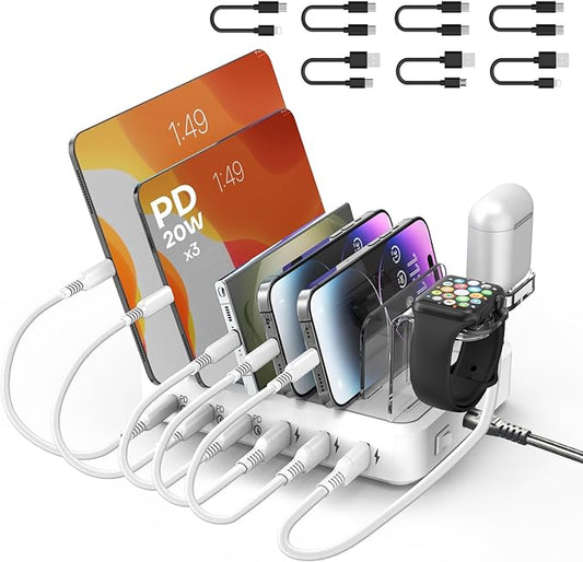 Charging Station for Multiple Devices, 75W 6 Port Multi USB C Fast Charger by ENRIPRT