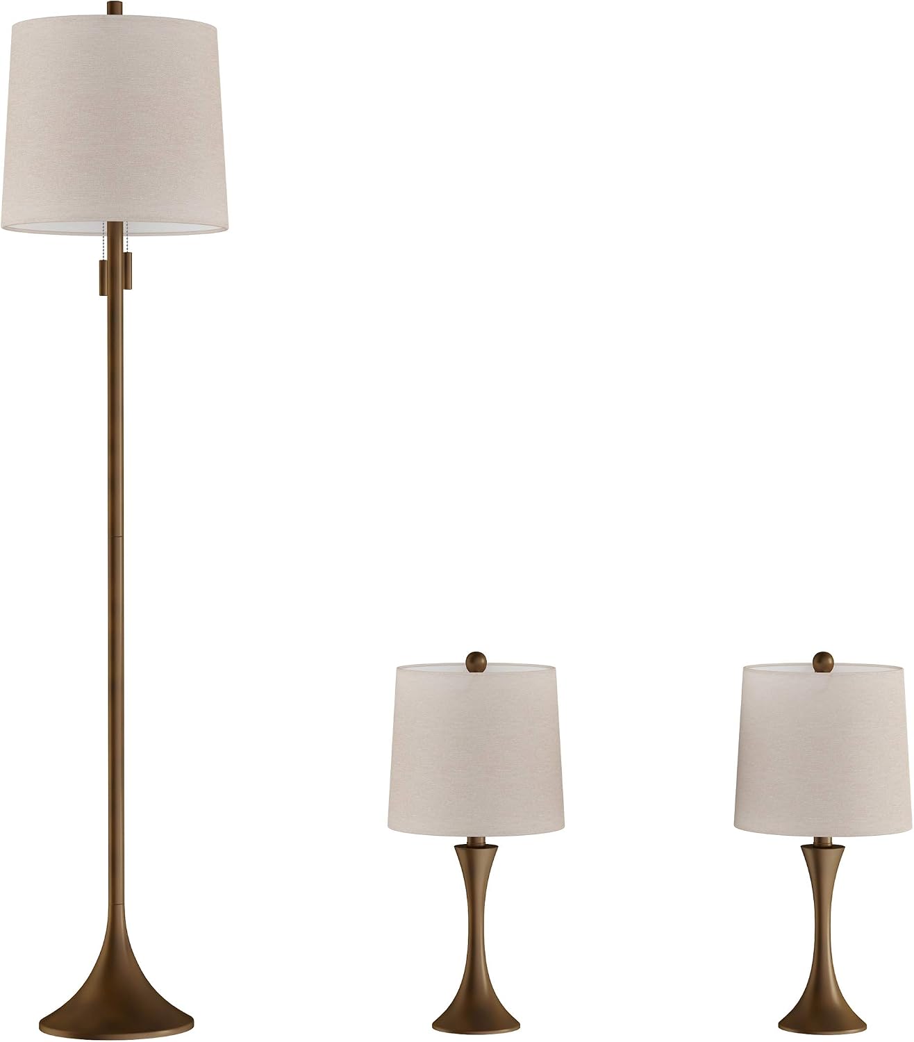 Lavish Home Table and Floor Lamps, Bronze, Set of 3, 11”x24.5”/14”x63.5” | Modern Metal Lights for Living Room, Bedroom, or Entry with Flared Base and LED Bulbs