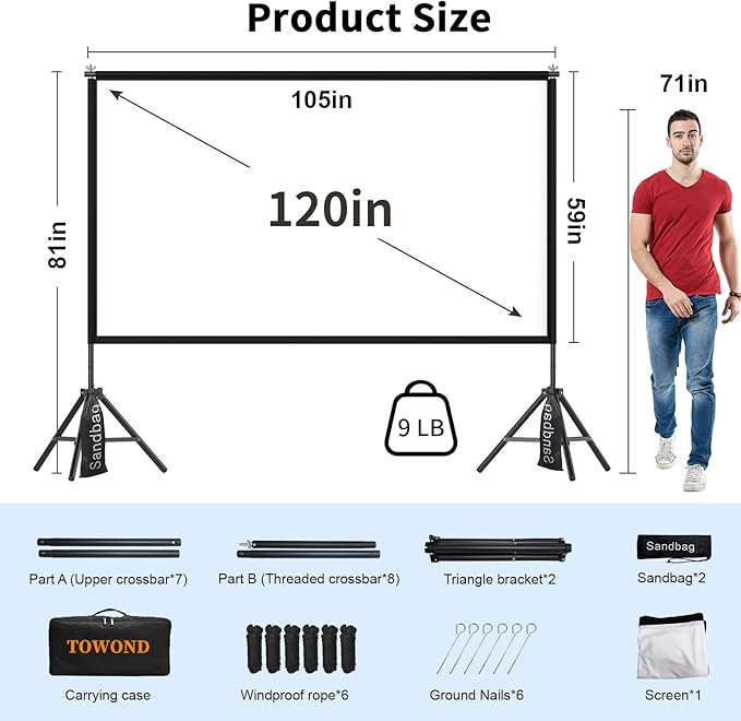TOWOND Projector Screen with Stand, 120 inches Indoor Projector Screen Outdoor - Image 5