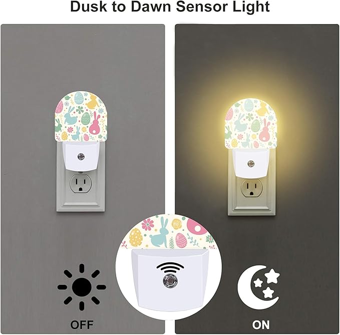 Easter Bunnies and Eggs Night Light, Colorful Rabbits and Flowers Dusk to Dawn - Image 3