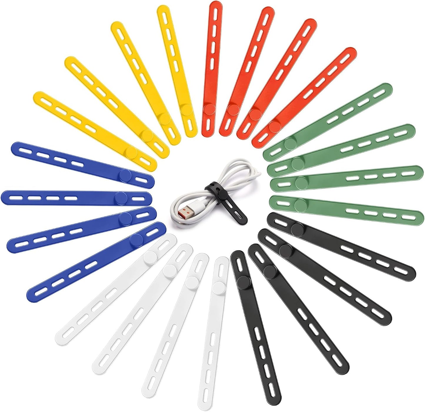 24 Pack Silicone Cable Ties, Cord Wrap for Home Office Travel Organizer | reusable, durable, adjustable, waterproof, elastic wire straps, multipurpose desk organization charger cord management holder
