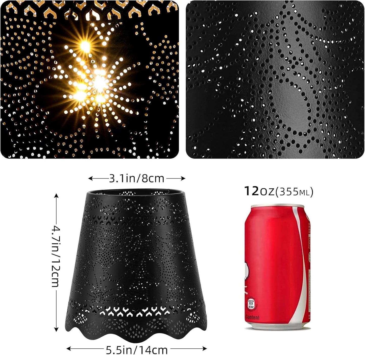 YISUN Chandelier Lampshades Set of 6, Small Metal Lamp Shade 3.9" Top x 5.9" Bottom x 5.5" High, Fit for Candelabra Bulbs, Clip-on Lamp Shades (Flower Black)