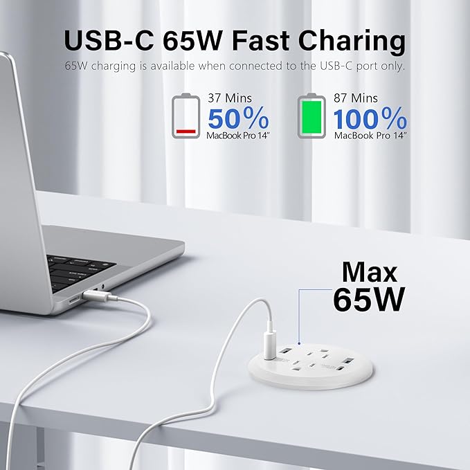 3 inch Desktop Power Grommet USB C, 65W Fast Charging Station, Furniture - Image 2
