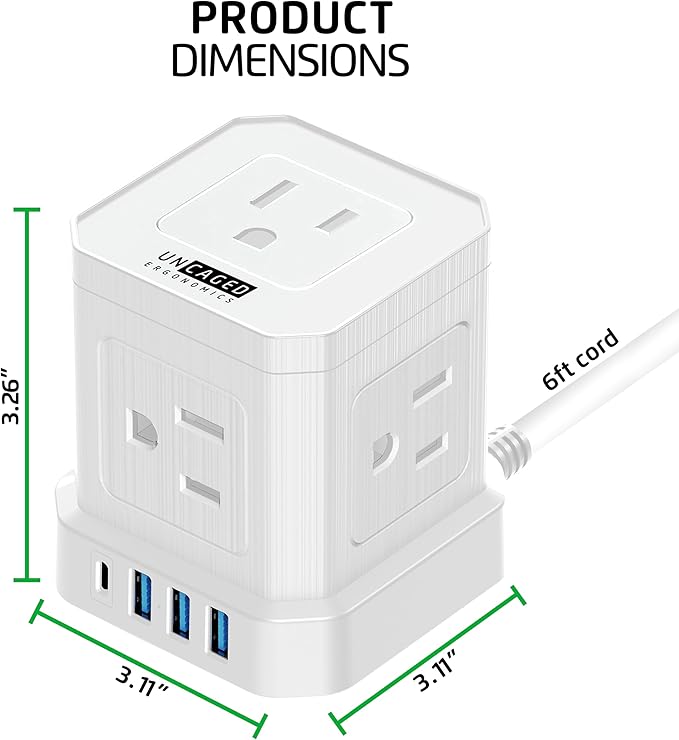Cube Power Strips with Surge Protection, 6ft Extension Cord with Multiple - Image 2