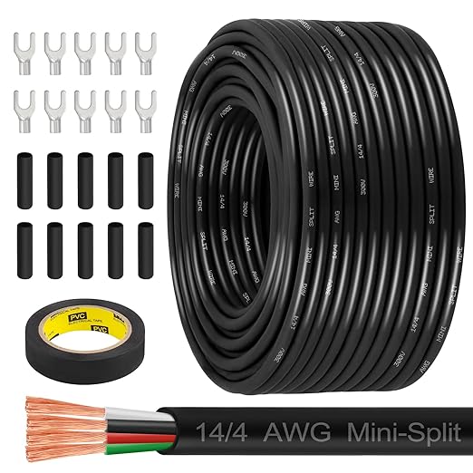 MOOKEERF 14/4 AWG Mini-Split Cable - 200FT 14 AWG 4 Conductor Control Cable by MOOKEERF