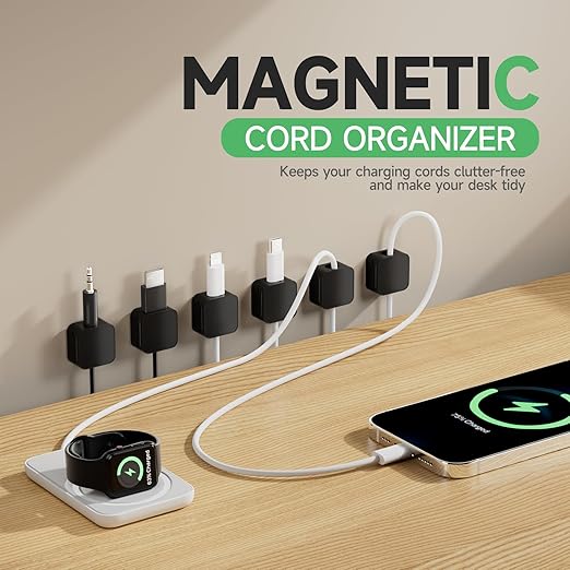 9 Black Magnetic Cable Clips, Under Desk Cable Management, Cord Holder - Image 2