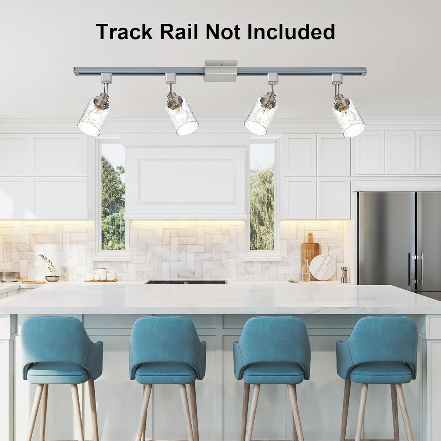 4 Pack H Track Lighting Heads Brushed Nickel Track Lighting Fixtures with Bubble Glass, Multi-Directional Rotating H Type Track Light Replacement Heads E26 Modern Spotlight for Kitchen Island