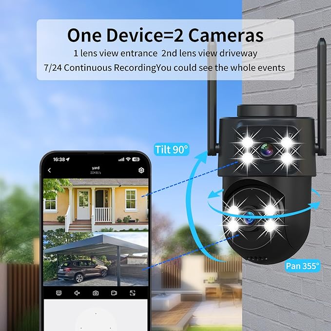 dzcctvipc 2K Dual-Lens WiFi Home Security Camera, Indoor/Outdoor Use, 360° - Image 2