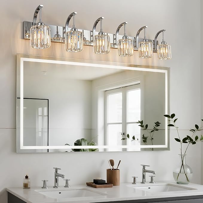 FDPBY 6-Light Crystal Vanity Light, Chrome Modern Wall Sconce - Image 2