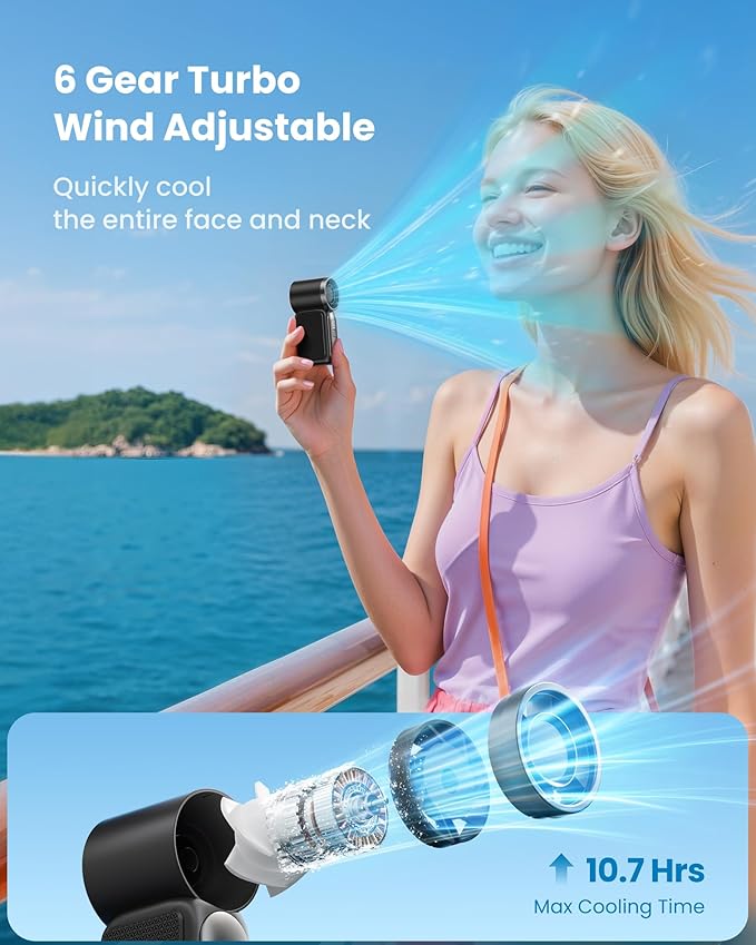 Gaiatop Portable Handheld Mini Fan, 6 Speeds 16900 RPM High Velocity Personal - Image 4