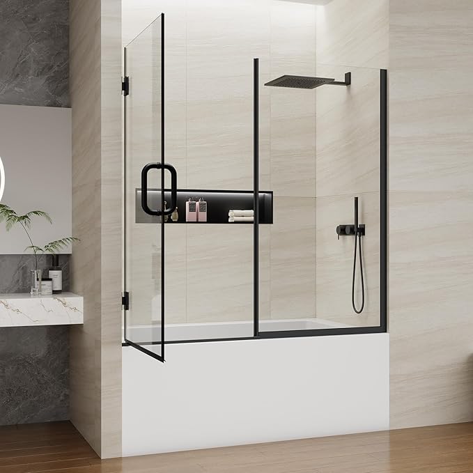 Pivot Swing Bathtub Door, Adjustable Width 60" W x 59" H Semi-Frameless Shower - Image 2