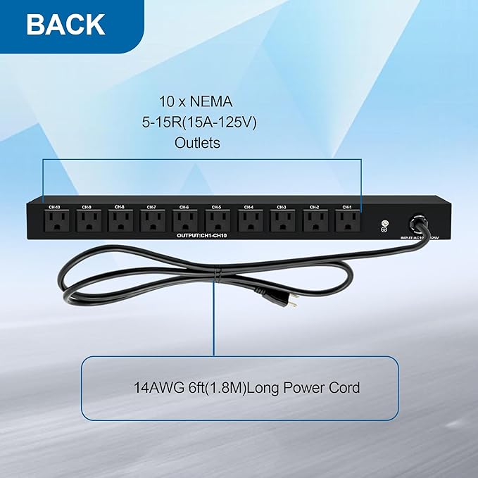 ThePoEstore 10 NEMA 5-15R Outlet Surge Protector PDU, 120V 15A 3600J 10KA - Image 3