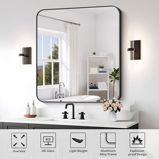 FORBATH Bathroom Mirror 36x40 Inch, Large Rectangular Wall Mirror - Image 7