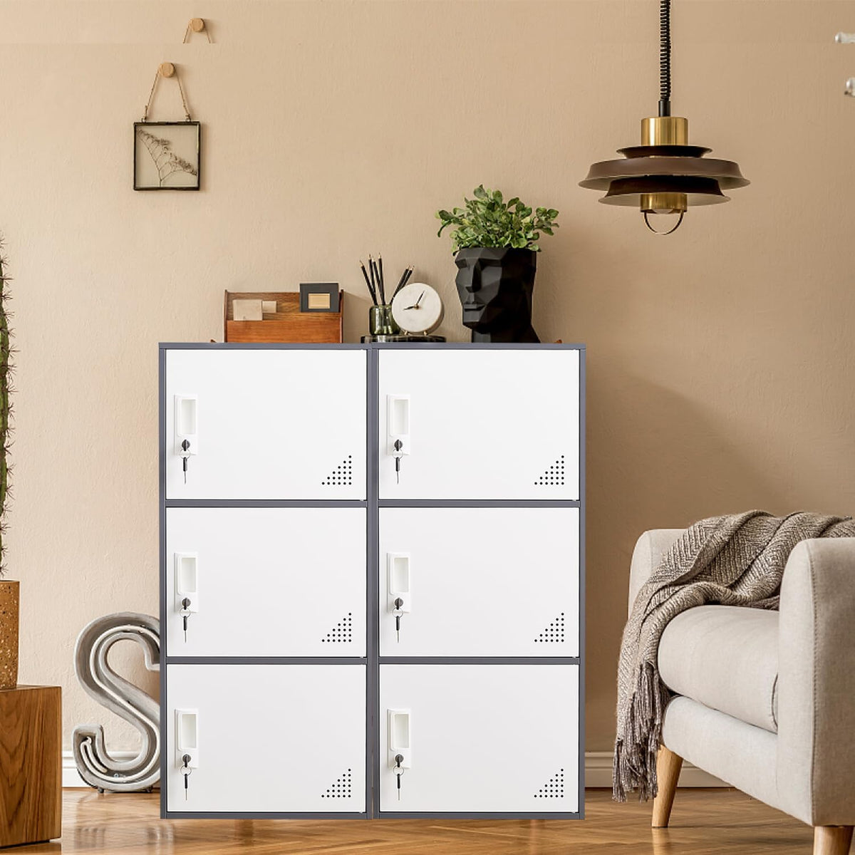 3 door metal locker steel storage cabinet, office on a desk or shelf