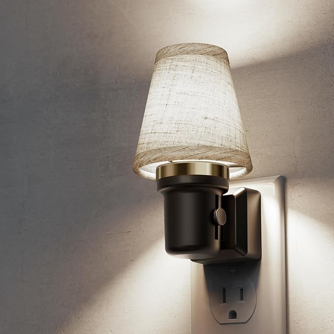 L LOHAS LED Night Lights Plug into Wall, Linen Fabric Round Platform Decor by LLOHASLED