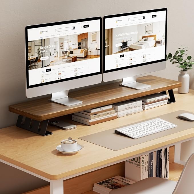NestNeat Dual Monitor Stand Riser, 39 Inch Large Wood Monitor Stands - Image 7