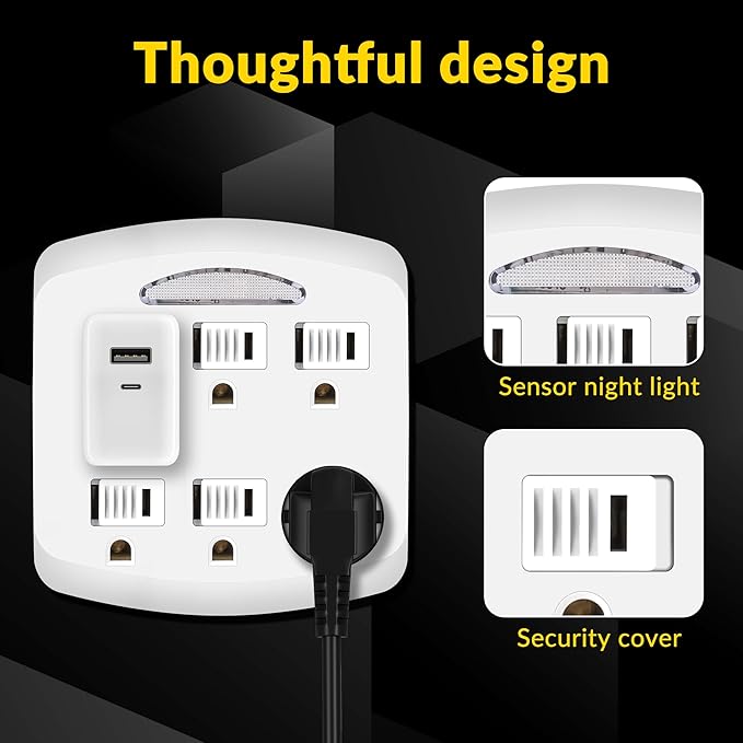 6-Outlet Extender 2 Pack, 3-Prong Ground Wall Tap Adapter - Image 5