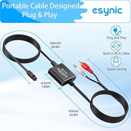 eSynic Portable Optical to RCA Adapter-7 FT Long-Built-in DAC Chip-Easy to - Image 8