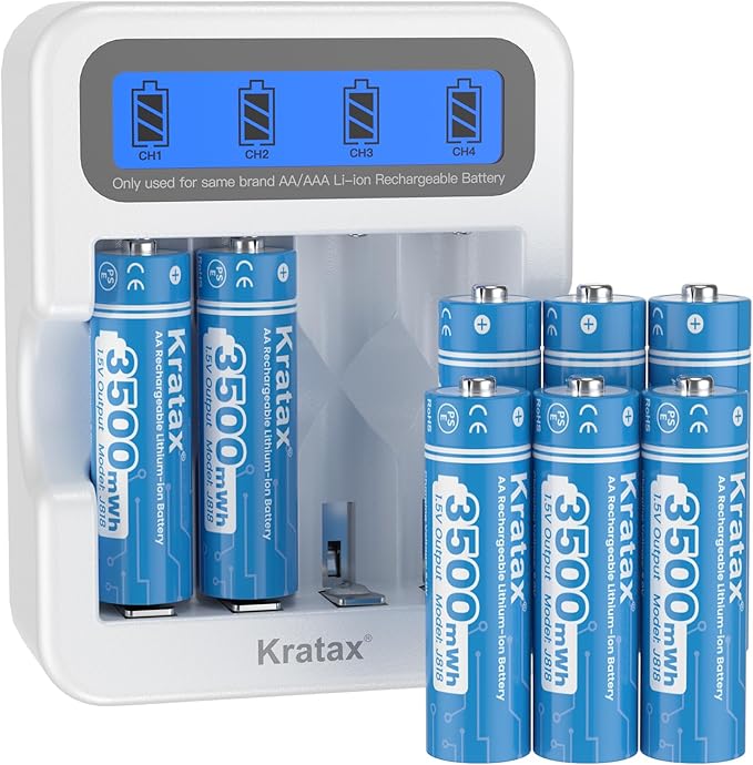 Kratax New AA Rechargeable Lithium Batteries 8 Count 1.5V Lithium ion by Kratax